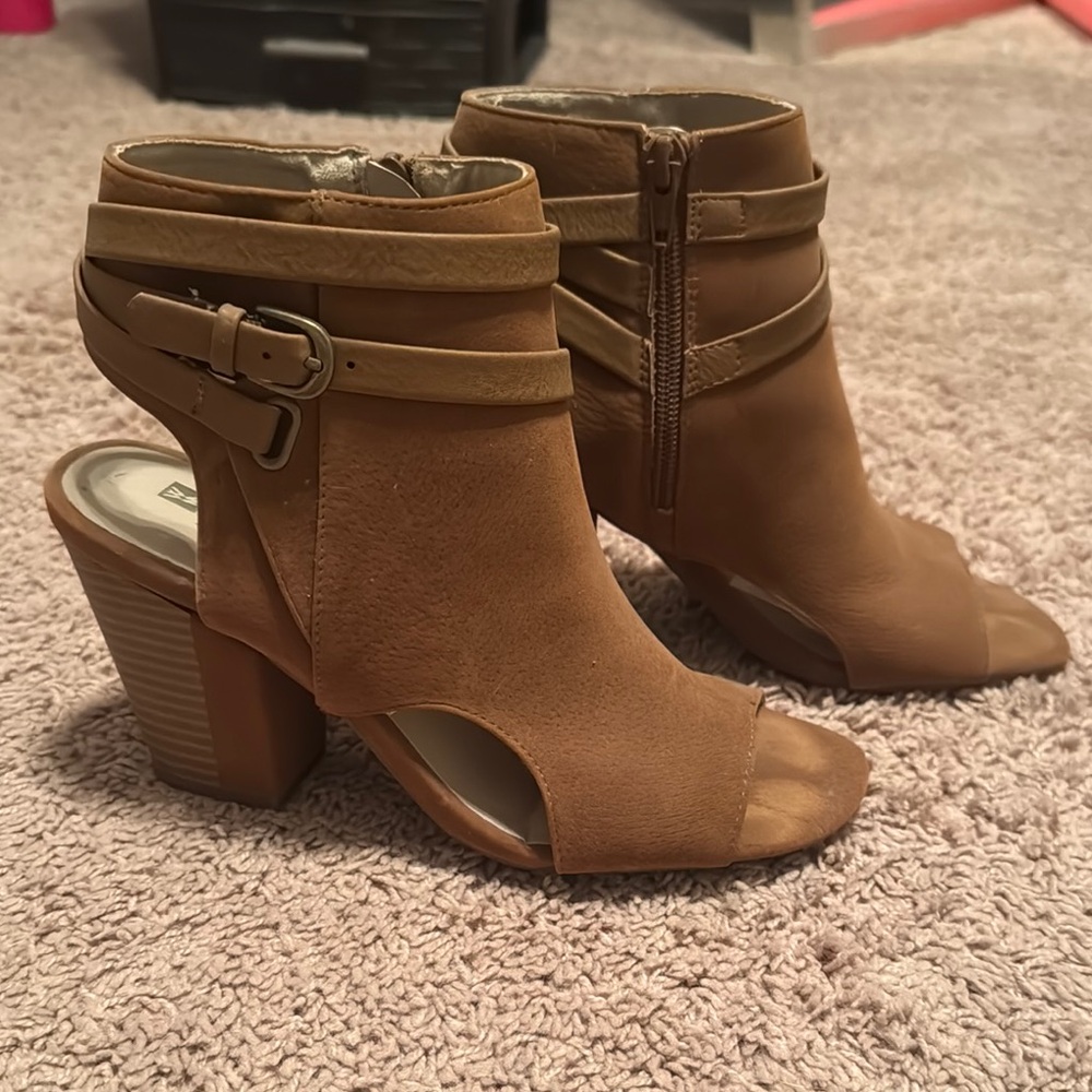 Brown Peep-Toe Ankle Boots